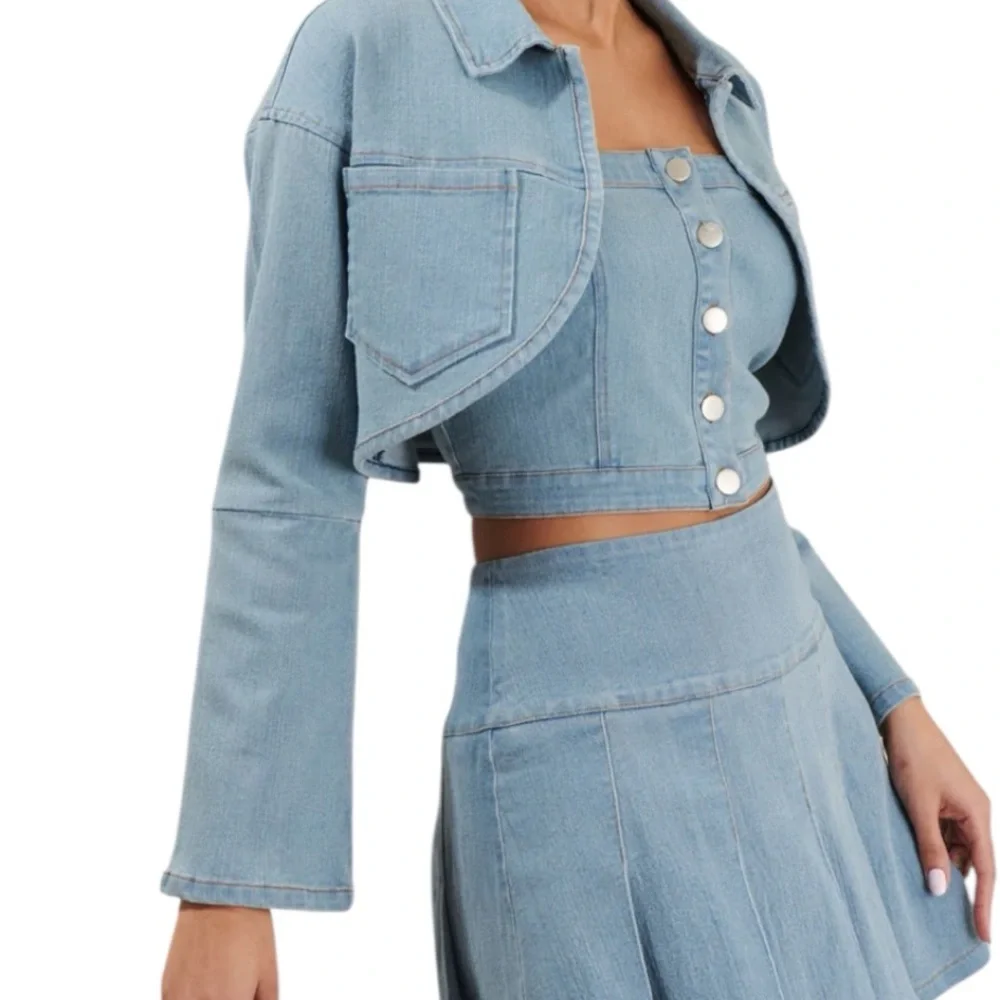 Sugarlips Roslyn Light Blue Cropped Stretch Denim Bolero Jacket Size XL Reg. $79 - Picture 2 of 12